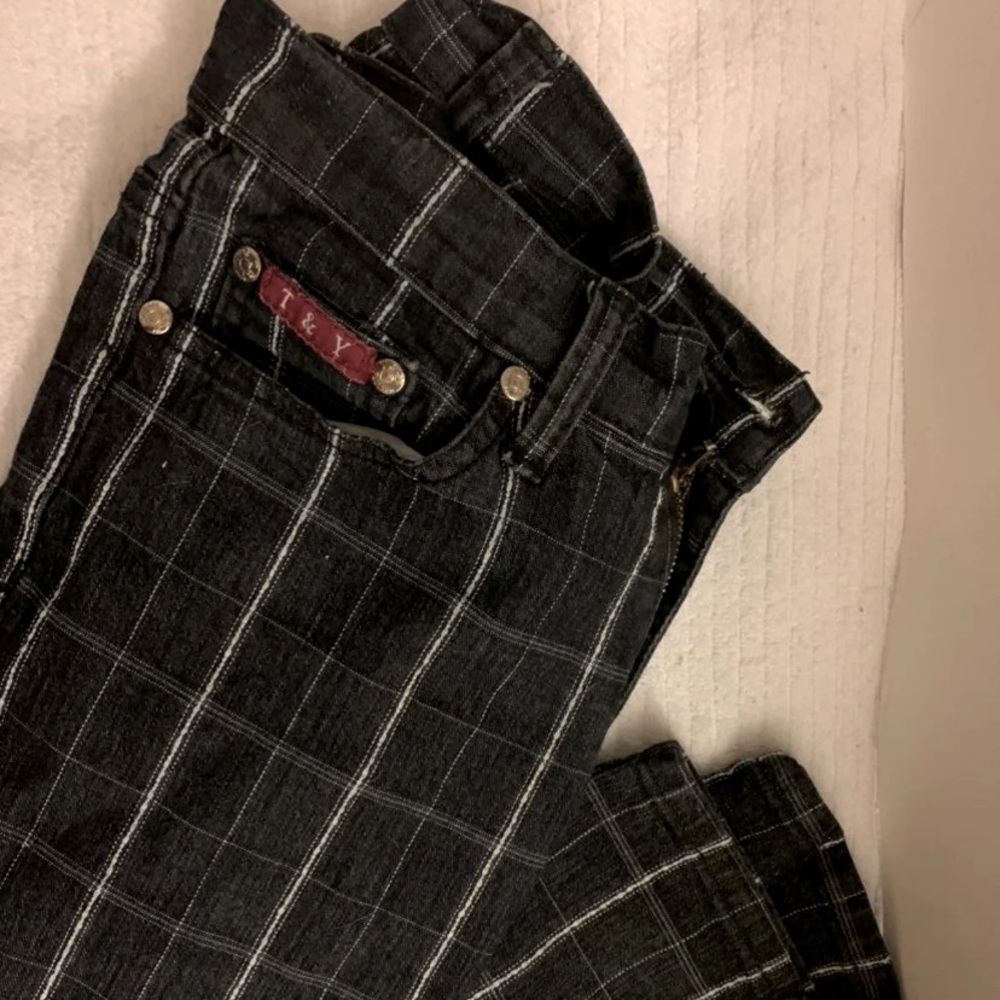 Plaid striped black jeans